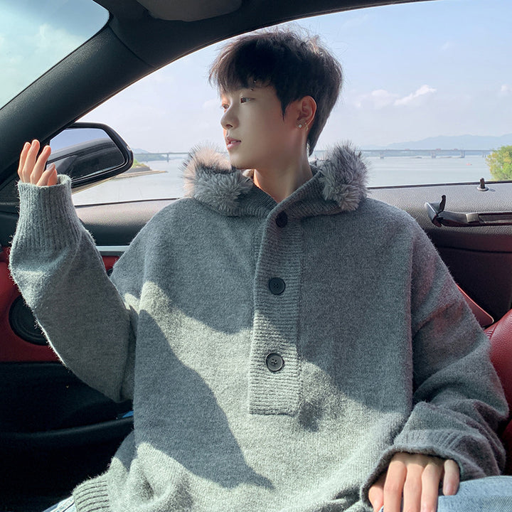 Damen Oversized Hoodie mit Kapuze und Fellrand Echoarchiv