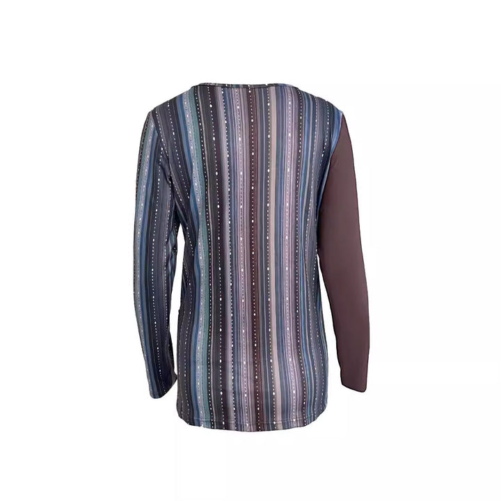 Damen Lagenlook Wickel‑Shirt mit asymmetrischer Drapierung und gestreiftem Unterteil – Orélia
