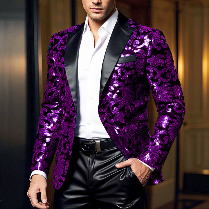 Herren eleganter Samtblazer mit floralen Paillettenmustern Echoarchiv