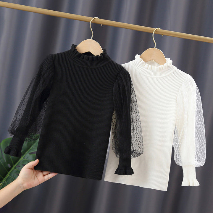 Mädchen elegantes Pullover mit transparenter Spitzenärmel Echo Archiv