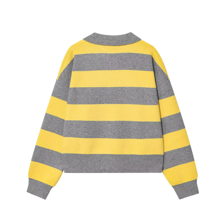 Damen nan gestreifter Rugby-Pullover mit Polokragen, V-Ausschnitt und kastiger Oversize-Silhouette Echo Archiv