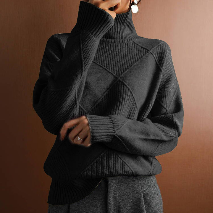 Damen nan weit geschnittener Strickpullover mit hohem Rollkragen und Rautenmuster Echo Archiv
