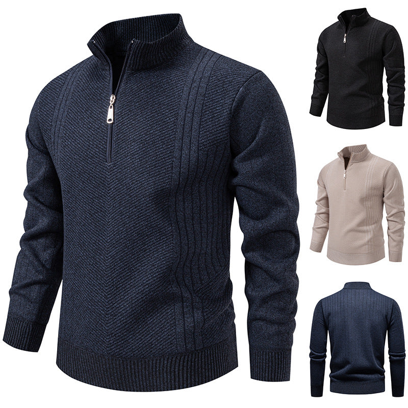 Herren nan Troyer-Pullover mit halbem Reißverschluss, Chevron-Struktur und elastischen Rippbündchen Echo Archiv