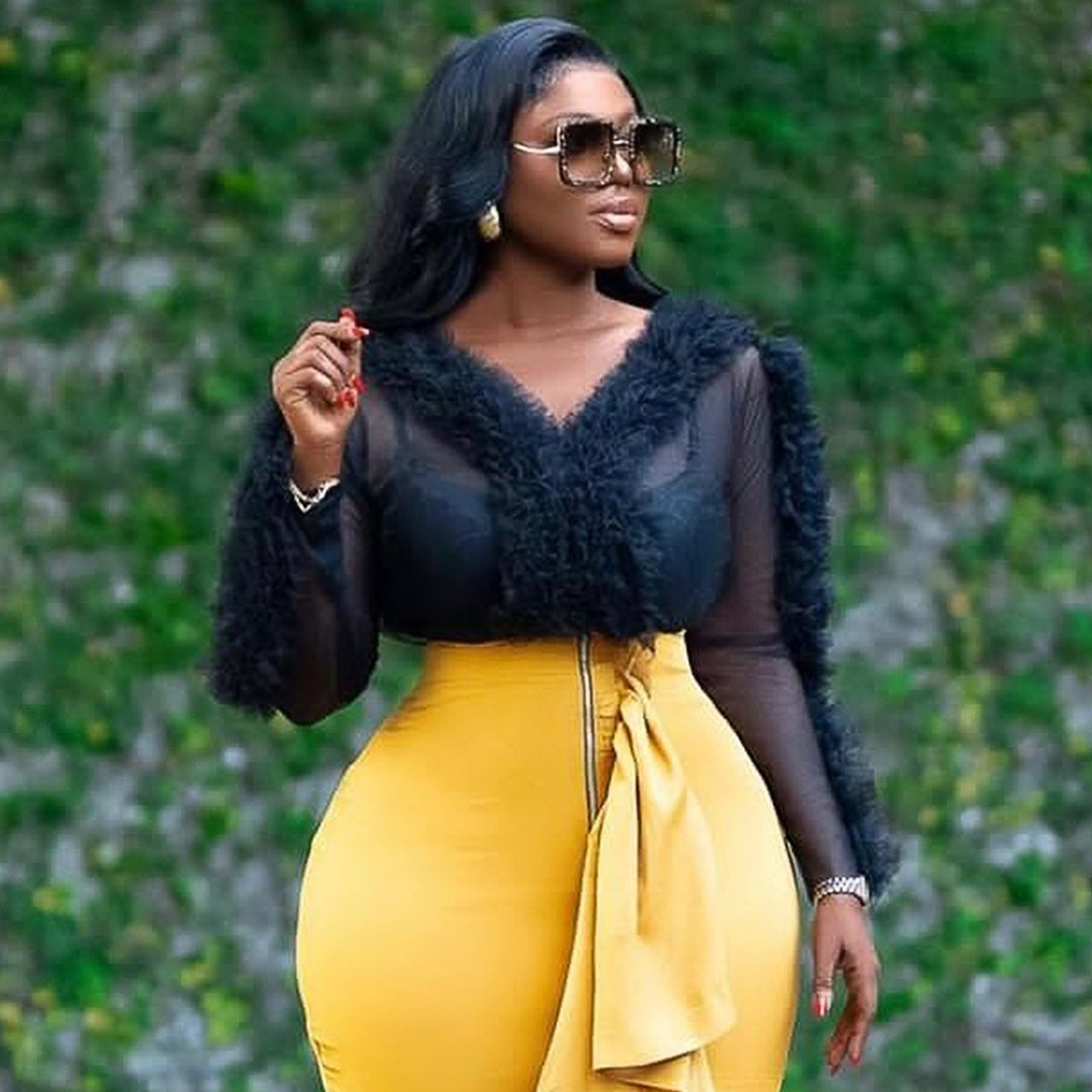 Damen Elegante transparente Bluse mit rüschenverzierten Ärmeln Echo Archiv