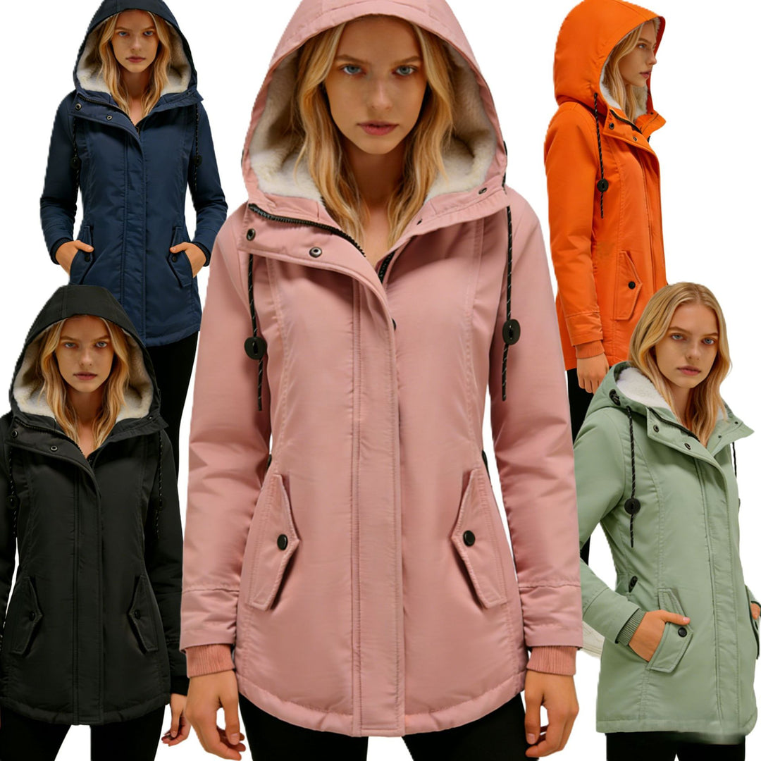 Damen Wasserabweisender Parka mit Teddyfutter, Kapuze und Taillierter Passform Echoarchiv