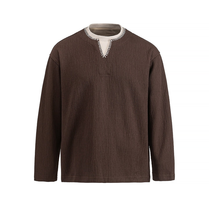 Herren Texturierter Sweatshirt-Pullover mit Lagenkragen und dekorativer Ziernaht Echoarchiv