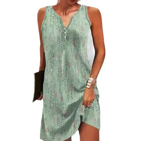 Damen, lässiges Sommerkleid mit V-Ausschnitt und asymmetrischem Saum Echoarchiv