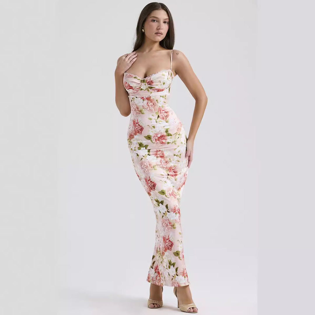 Damen Blumenkleid mit tailliertem Oberteil und schwingendem Saum Echo Archiv
