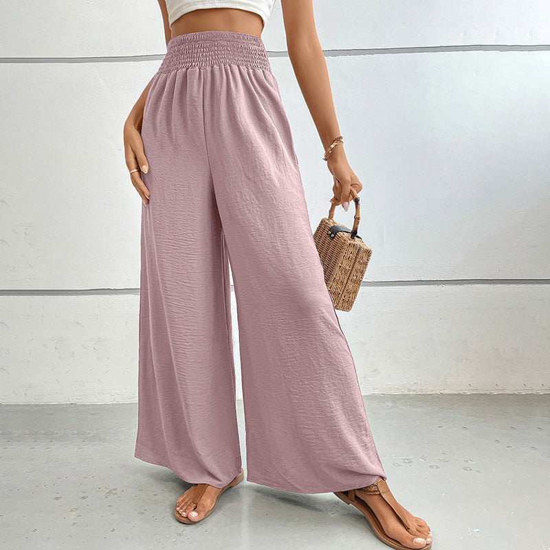 Damen Palazzo-Hose mit hohem, elastischem Rüschenbund und Eingrifftaschen – Avélisse