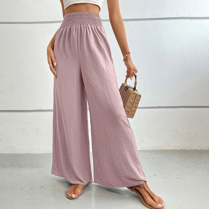 Damen Palazzo-Hose mit hohem, elastischem Rüschenbund und Eingrifftaschen – Avélisse