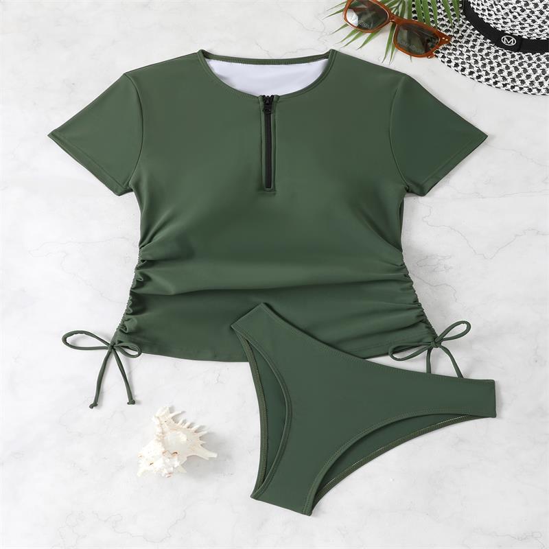 Damen Rashguard-Bikini-Set mit kurzem Arm und verstellbarem Kordelzug Echo Archiv