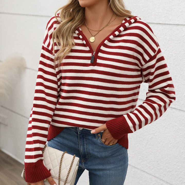 Damen Modischer Strickpullover mit Kapuze und halbem Reißverschluss Echo Archiv