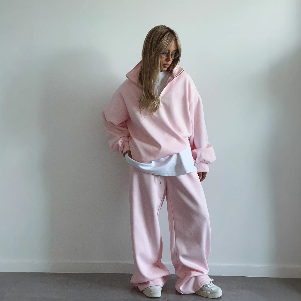 Damen nan Oversize Halbzip-Pullover mit Stehkragen und weitem Lounge-Hose-Set Echo Archiv