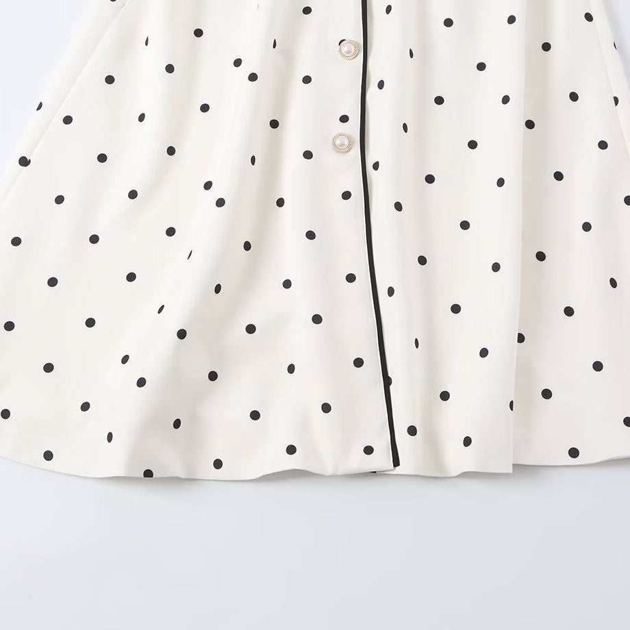 Damen Midi-Hemdblusenkleid mit Polka‑Dot, Kontrastpaspel und Taillengürtel Echoarchiv