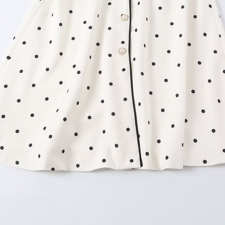 Damen Midi-Hemdblusenkleid mit Polka‑Dot, Kontrastpaspel und Taillengürtel Echoarchiv