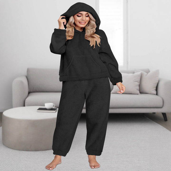 Damen Kuscheliges Teddy-Fleece Lounge-Set mit Kapuzenpullover und Jogginghose echoarchiv-