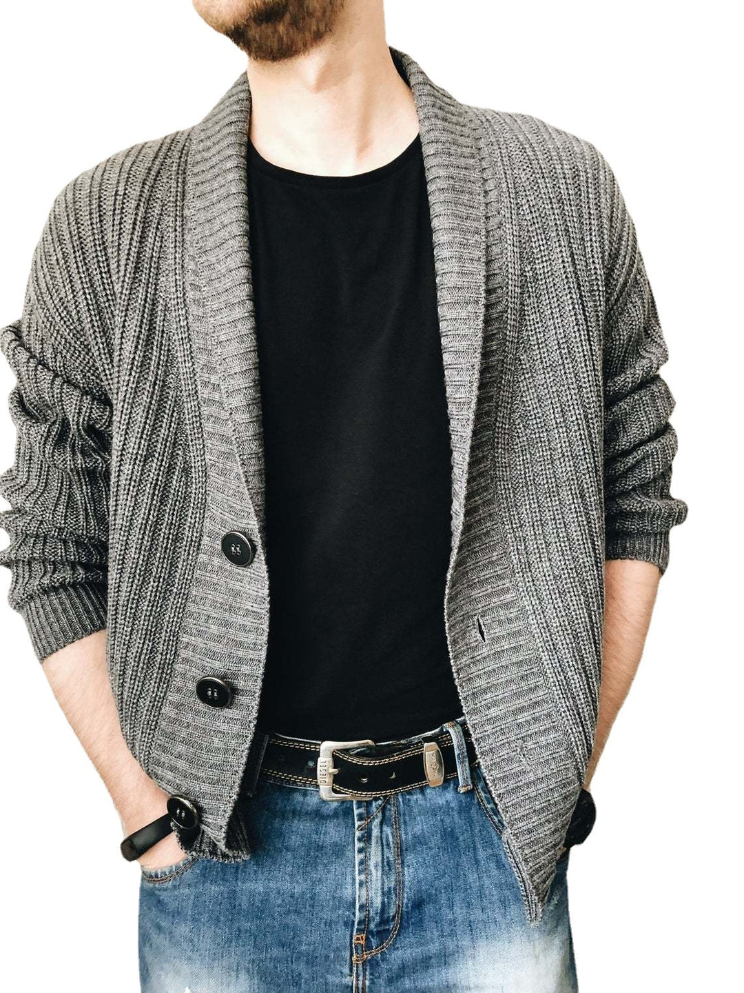 Herren Strickjacke mit tiefem Kragen Echoarchiv