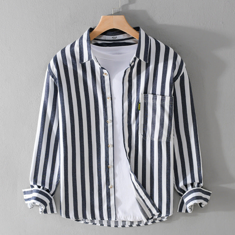 Herren Maritim-inspiriertes Streifen-Relax-Overshirt aus weichem Baumwolltwill mit aufgesetzter Brusttasche Echoarchiv