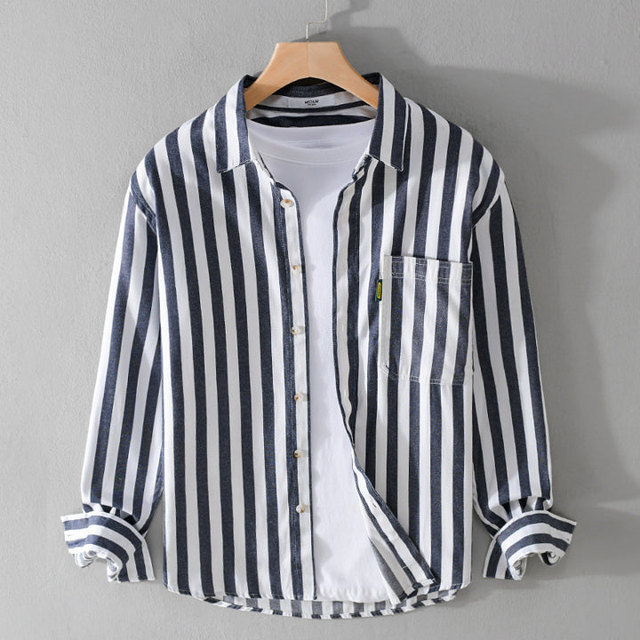 Herren Maritim-inspiriertes Streifen-Relax-Overshirt aus weichem Baumwolltwill mit aufgesetzter Brusttasche Echoarchiv