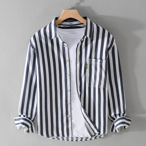 Herren Maritim-inspiriertes Streifen-Relax-Overshirt aus weichem Baumwolltwill mit aufgesetzter Brusttasche Echoarchiv