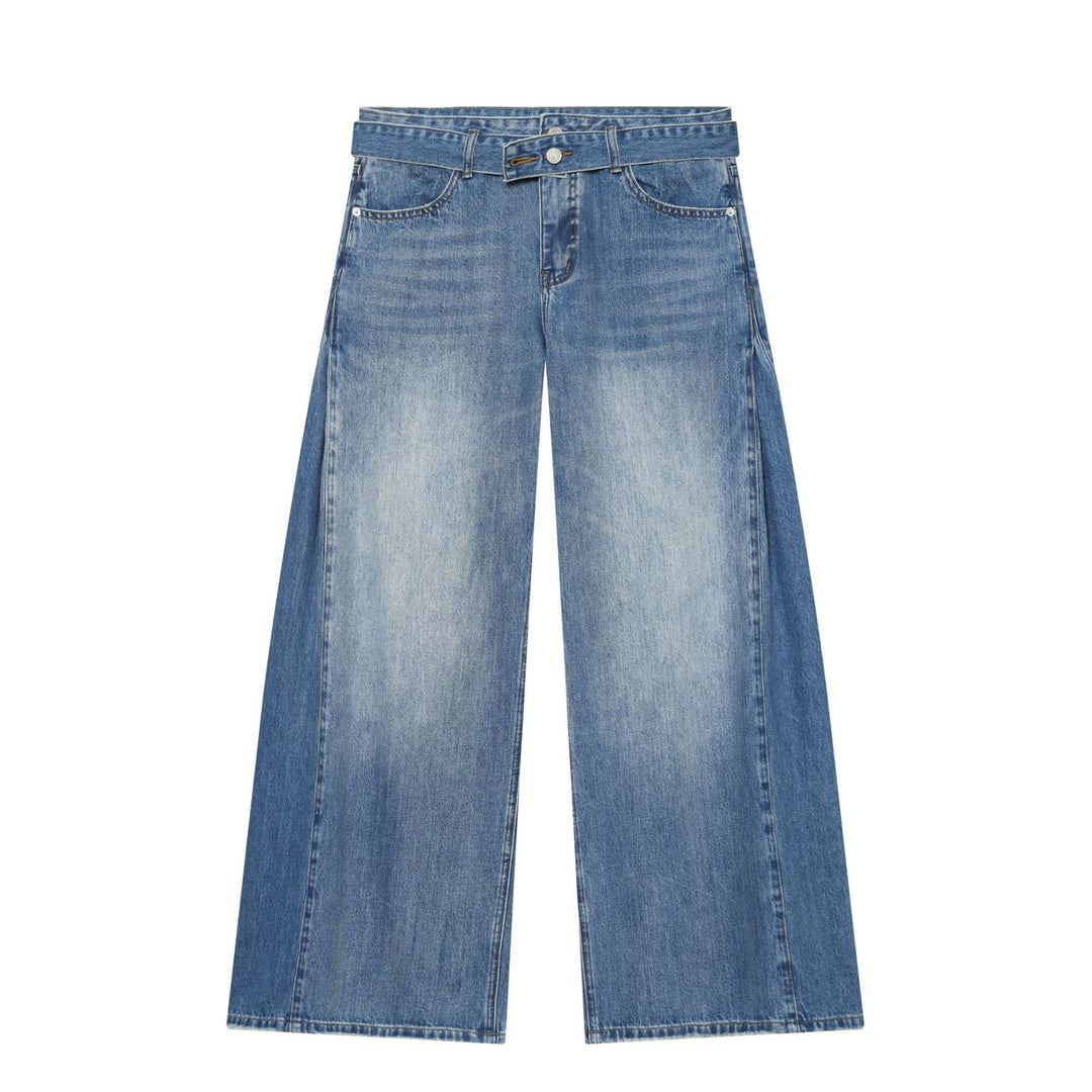 Damen nan weite zerrissene Jeans mit hoher Taille und Bindeband Echo Archiv