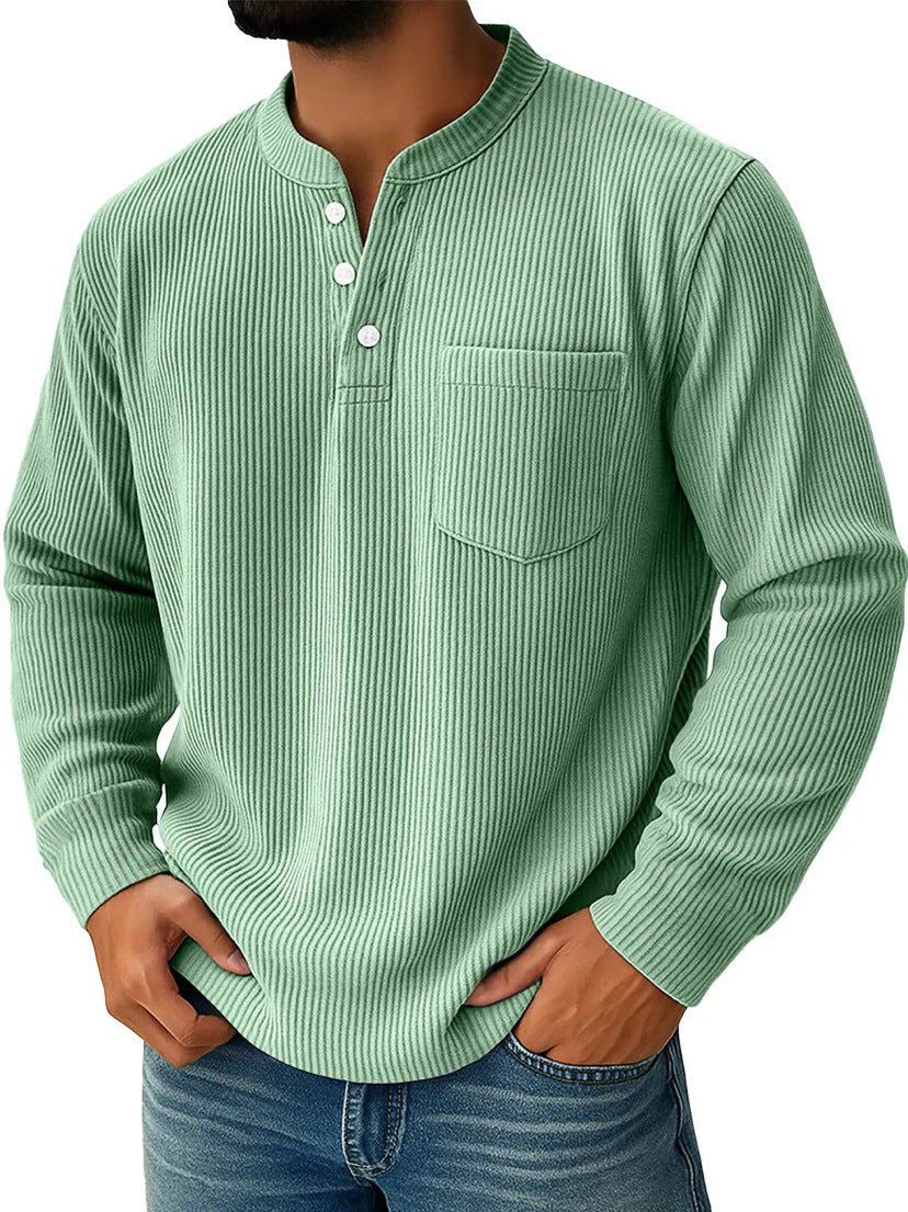 Herren nan thermisches Waffelstrick-Henleyshirt mit Stehkragen Brusttasche und geripptem Komfortschnitt Echo Archiv