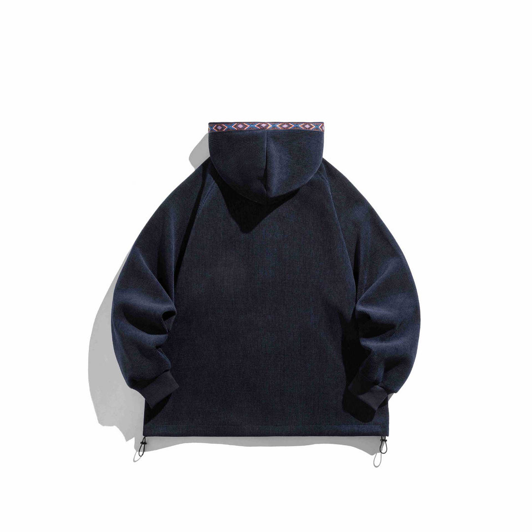 Unisex Oversize Kapuzen-Zipjacke aus geripptem French‑Terry mit Zierband Echoarchiv