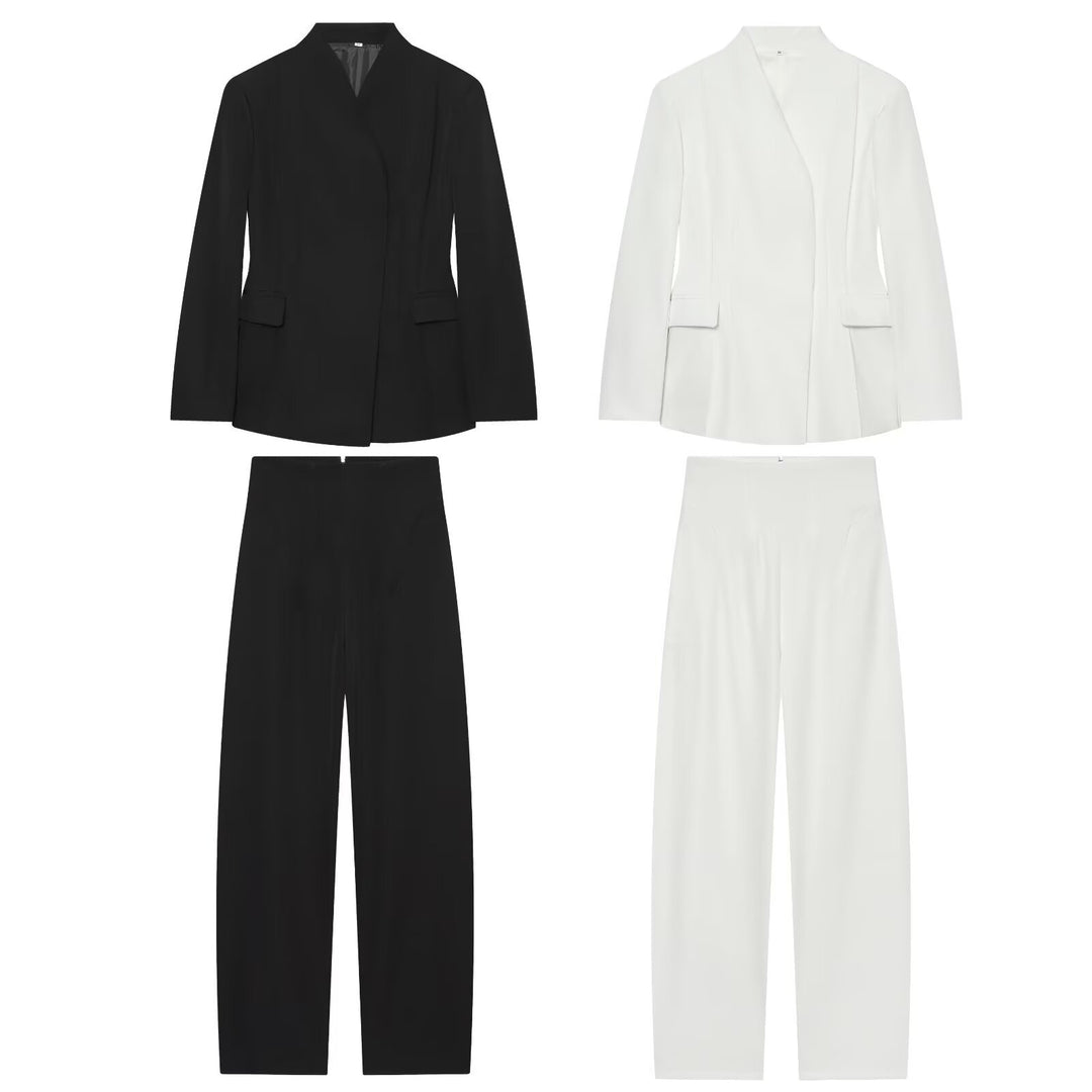 Damen Elegantes zweiteiliges Anzugset mit kastenlosem Blazer und High‑Waist Weitbein‑Hose Echo Archiv