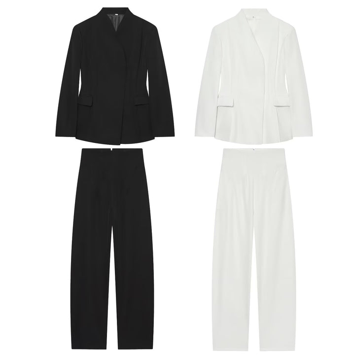 Damen Elegantes zweiteiliges Anzugset mit kastenlosem Blazer und High‑Waist Weitbein‑Hose Echo Archiv