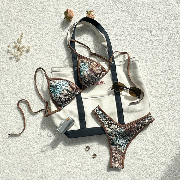 Damen Triangel-Bikini-Set mit stilvollem Tiermuster und verstellbaren Trägern Echo Archiv