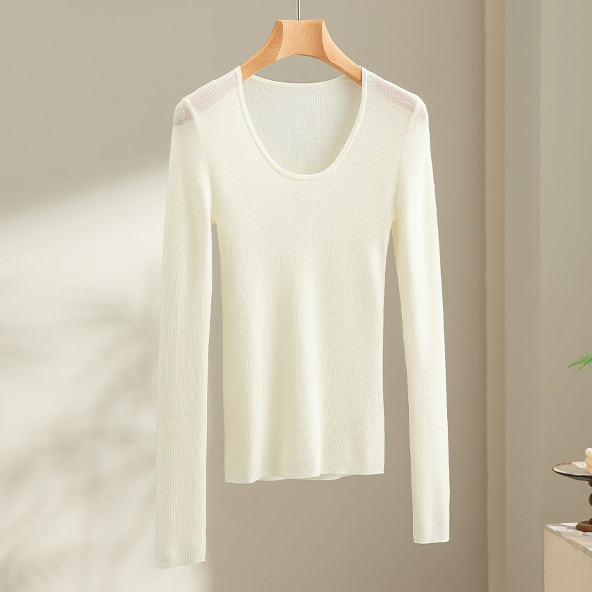 Damen Feinstrick-Langarmshirt mit tiefem U-Boot-Ausschnitt und feiner Rippstruktur Echoarchiv