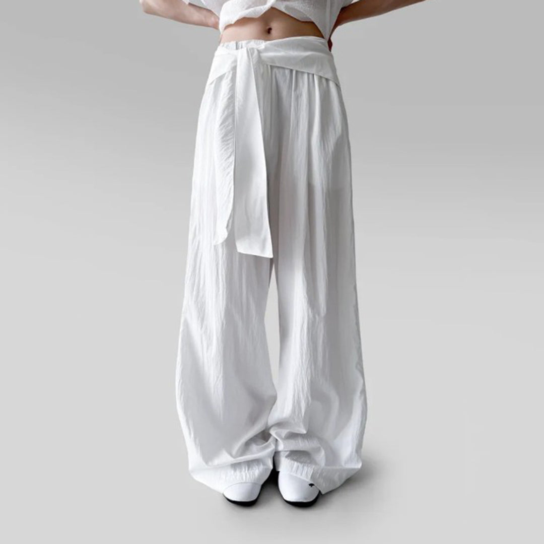 Damen nan Highwaist Leinenhose mit weitem Bein und dekorativem Bindegürtel Echo Archiv