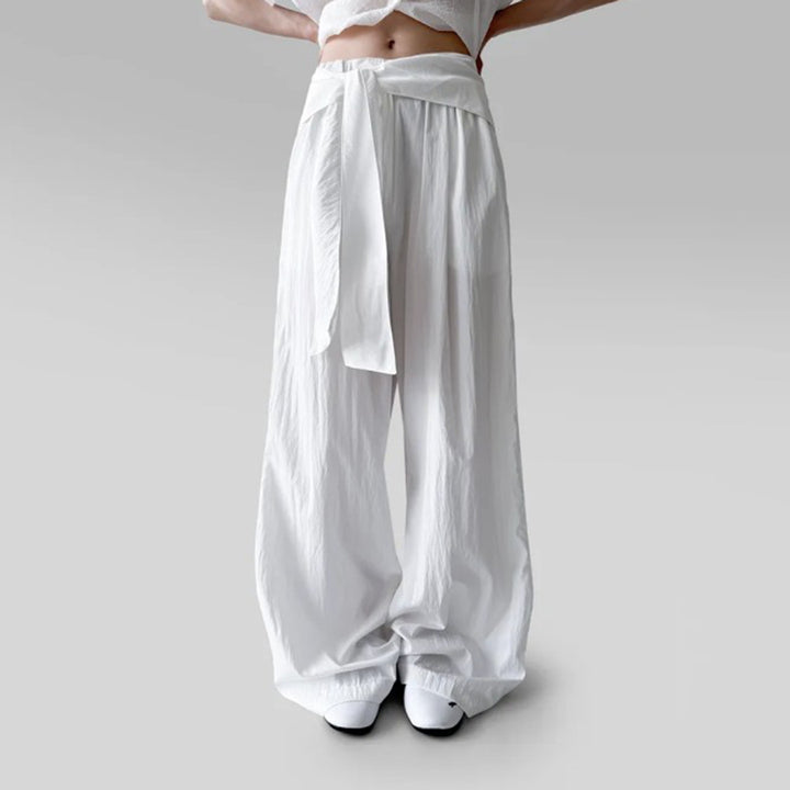 Damen nan Highwaist Leinenhose mit weitem Bein und dekorativem Bindegürtel Echo Archiv