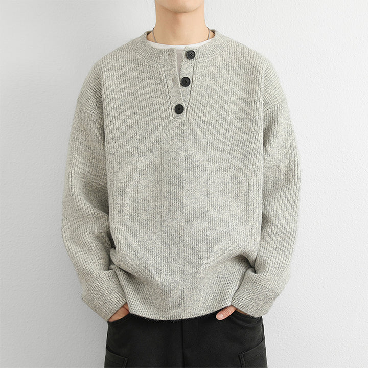 Herren Grobstrick Pullover mit Knopfleiste – Norvane