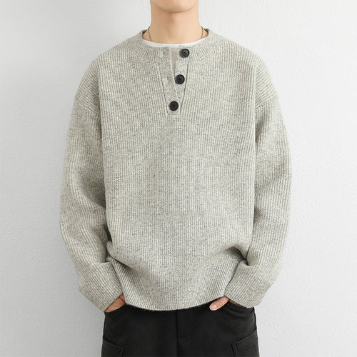 Herren Grobstrick Pullover mit Knopfleiste – Norvane