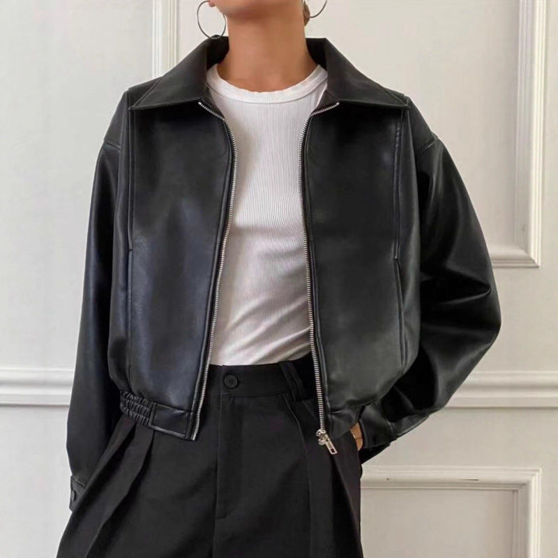 Damen Oversized Lederjacke im Bomberstil mit elastischem Saum Echo Archiv
