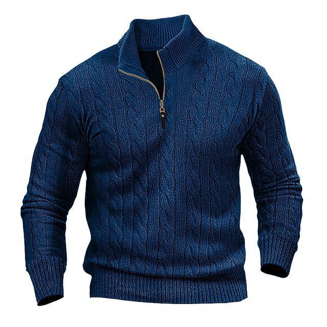 Herren Strickpullover mit Reißverschluss und klassischem Zopfmuster Echoarchiv