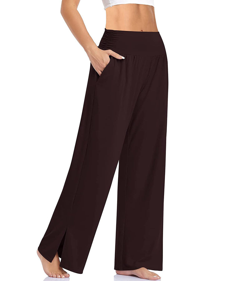 Damen nan weite Yogahose mit hohem Komfortbund, seitlichen Eingrifftaschen und seitlichem Bein-Schlitz Echo Archiv