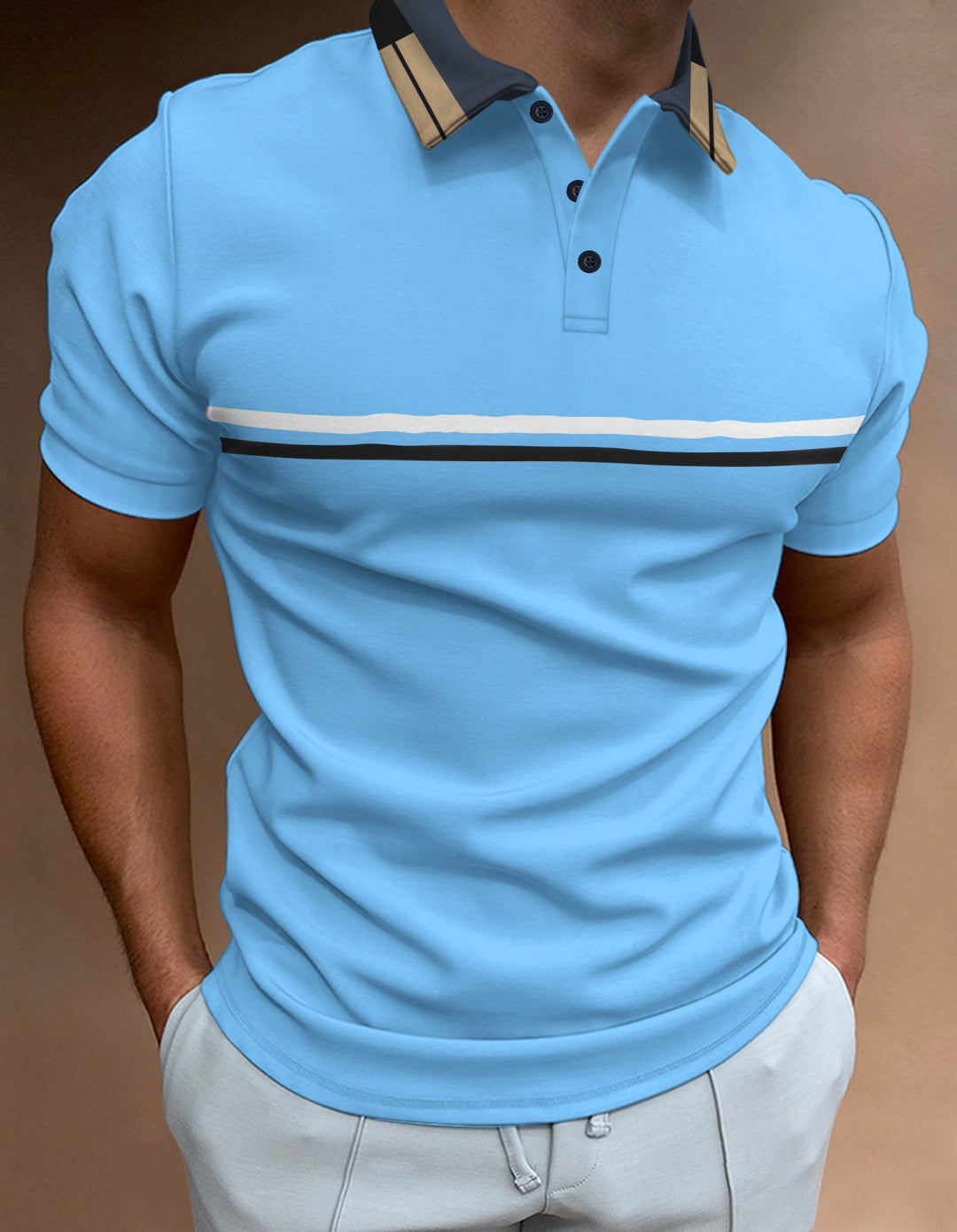 Herren modisches Kurzarm-Polohemd mit eleganten Streifen Echoarchiv