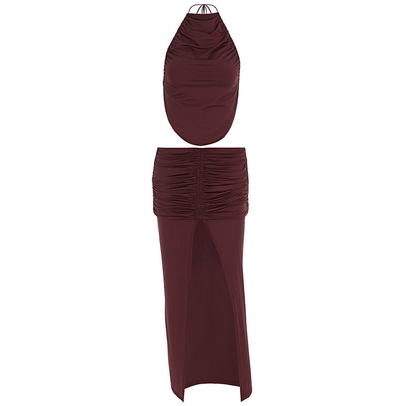 Damen Elegantes Maxikleid mit asymmetrischem Halterhals und ausgefallenem Schlitz Echo Archiv