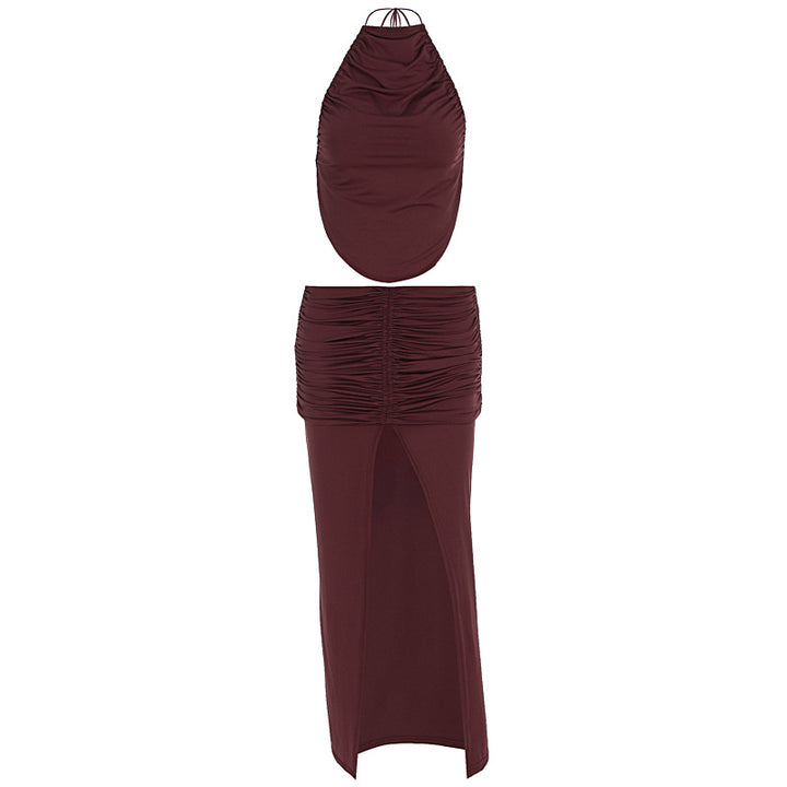 Damen Elegantes Maxikleid mit asymmetrischem Halterhals und ausgefallenem Schlitz Echo Archiv