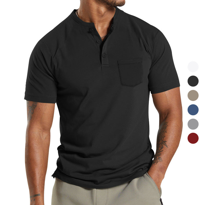Herren Kurzarm Henley-Shirt mit praktischer Brusttasche und modernem Knopfdesign Echoarchiv