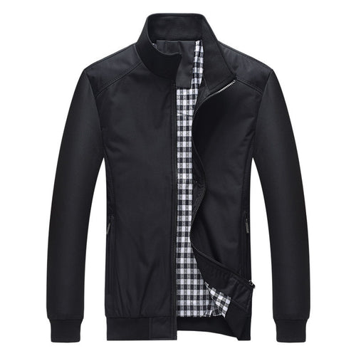 Herren leichter Zip-Blouson aus Funktionsmix mit Stehkragen und kariertem Innenfutter Echoarchiv