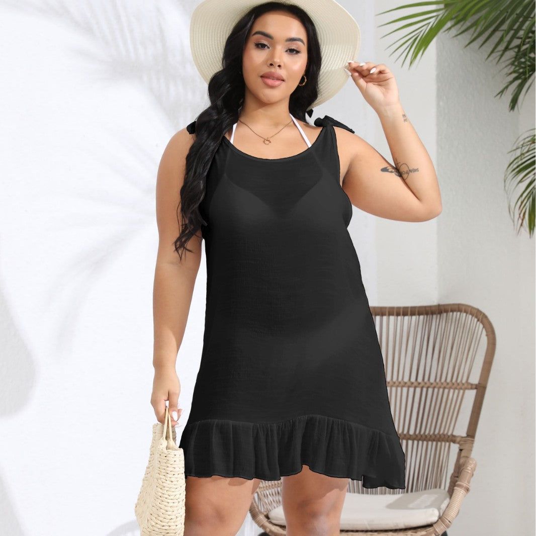 Damen lässiges Strandkleid mit Rüschensaum und Trägerdetail Echo Archiv