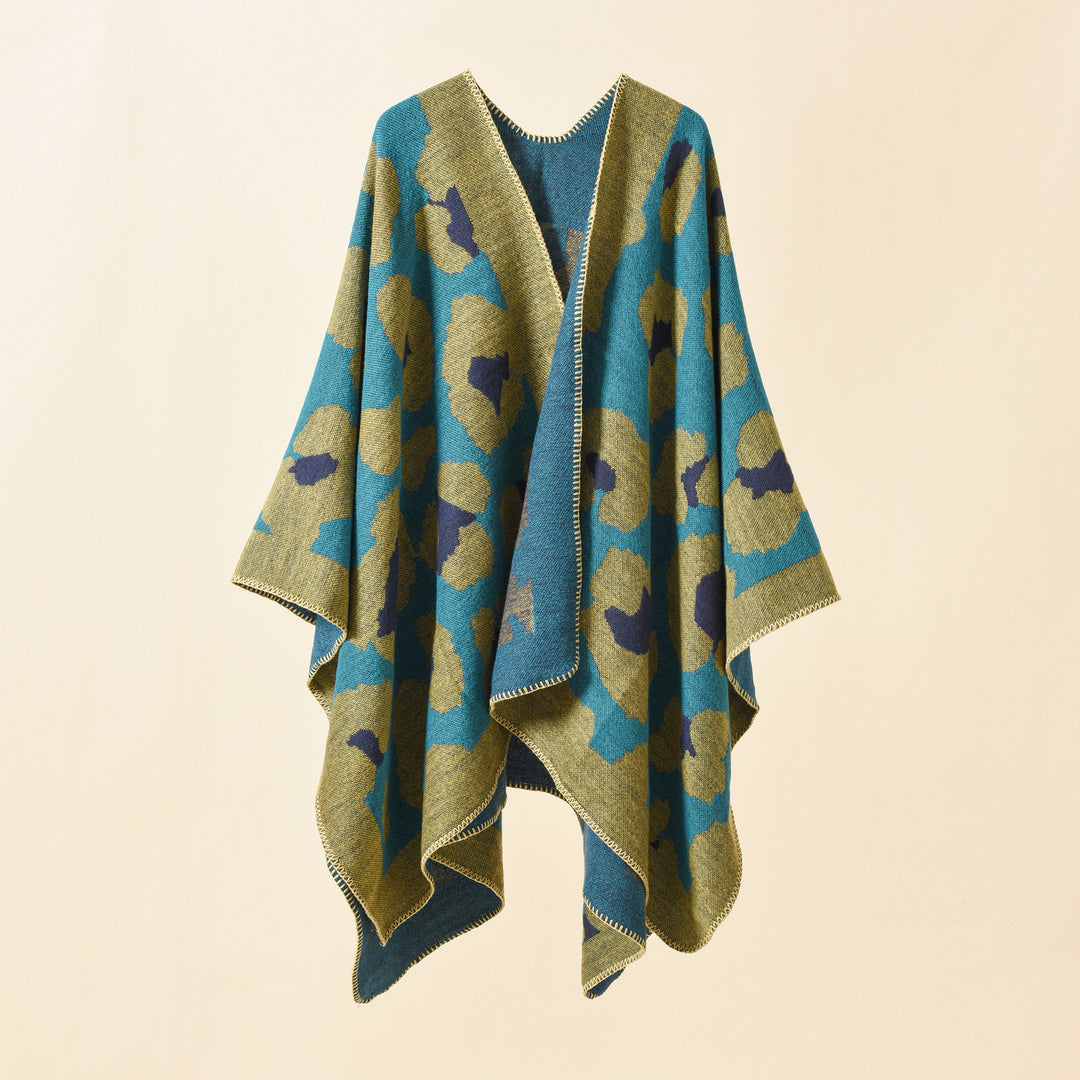 Damen Oversize-Strickruana mit grafischem Jacquard und Zierstich Echo Archiv