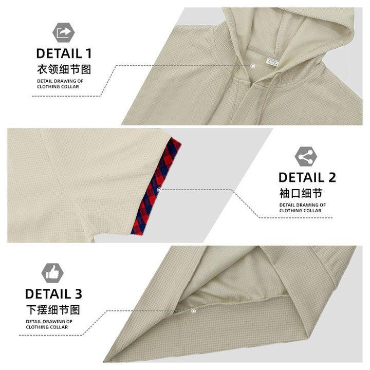 Herren nan schmal geschnittenes Kurzarm-Kapuzenshirt im Polostil mit Henley-Ausschnitt und karierter Ärmelmanschette Echo Archiv