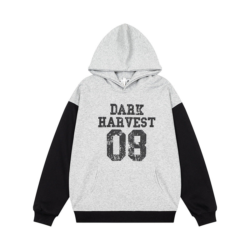Damen Kapuzen-Sweatshirt im College-Style mit Kontrastärmeln, Kängurutasche und Vintage-Print Echoarchiv