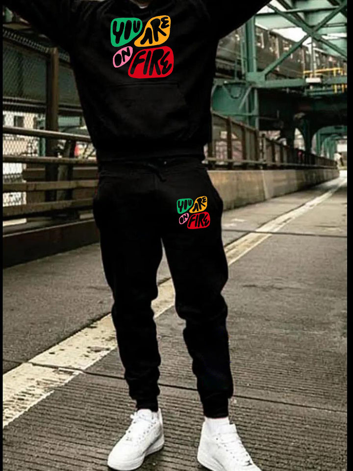 Herren Sportliches Hoodie und Jogginghose Set mit kreativem Druck Echoarchiv