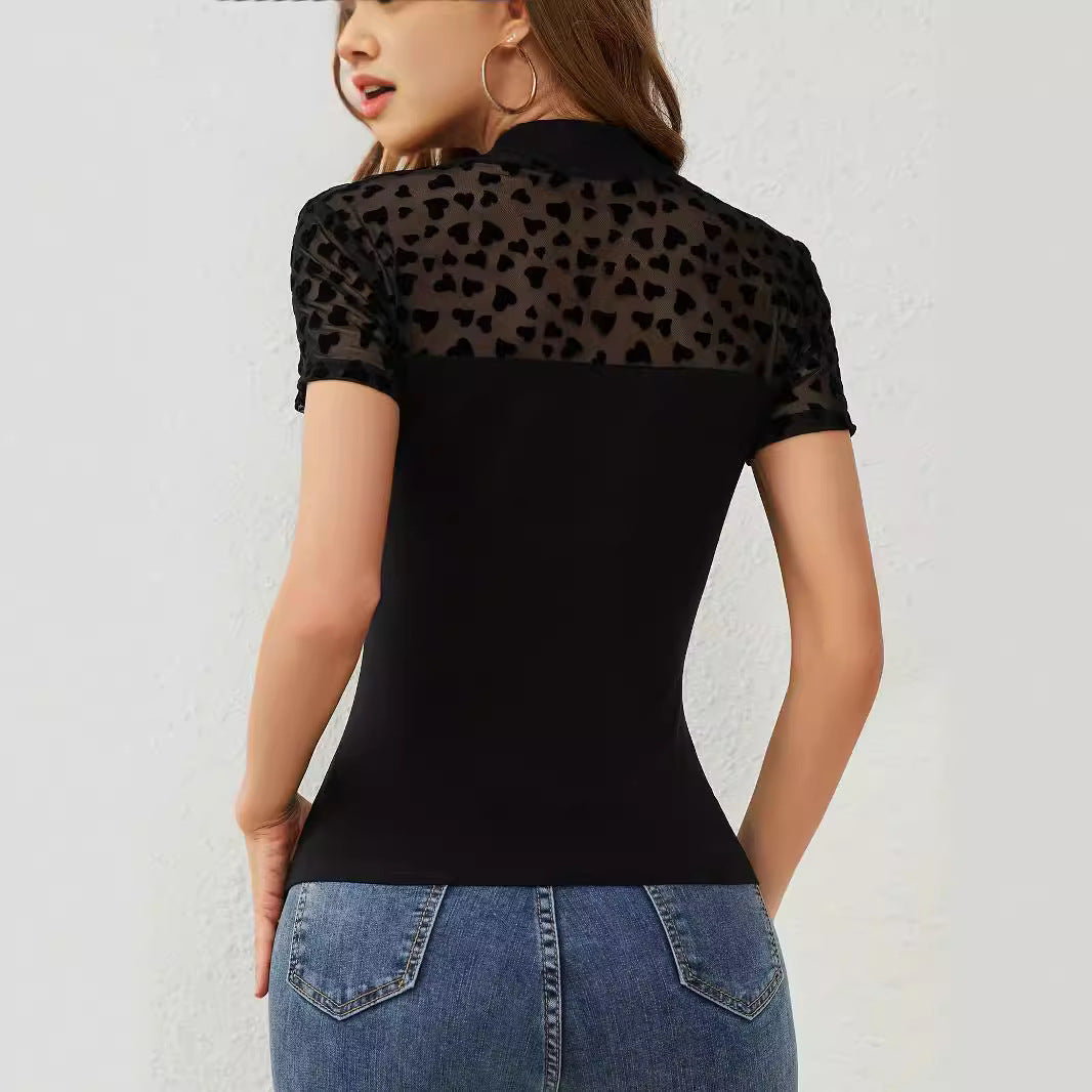 Damen nan figurbetonter Body mit transparentem Herz-Mesh und Stehkragen Echo Archiv