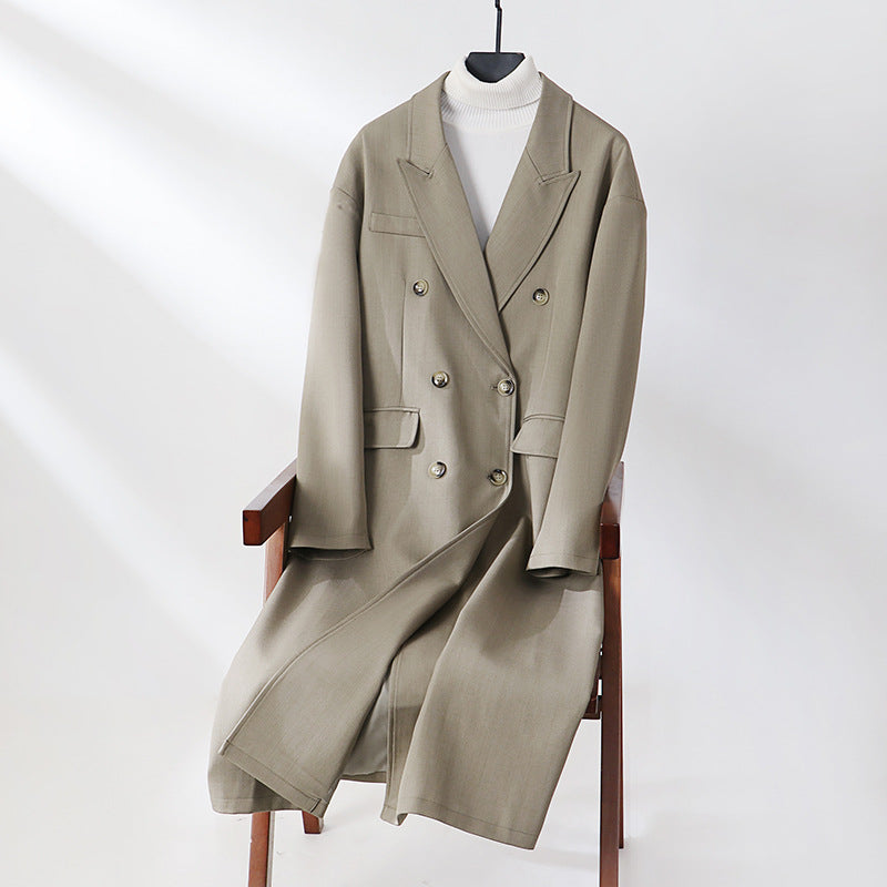 Damen Doppelreihiger Longline-Mantel mit Oversize-Schnitt und fallendem Revers Echoarchiv